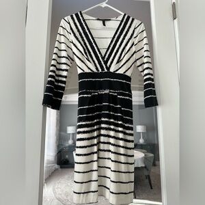 BCBGMaxAzria Black and White Striped Long Sleeve Dress
